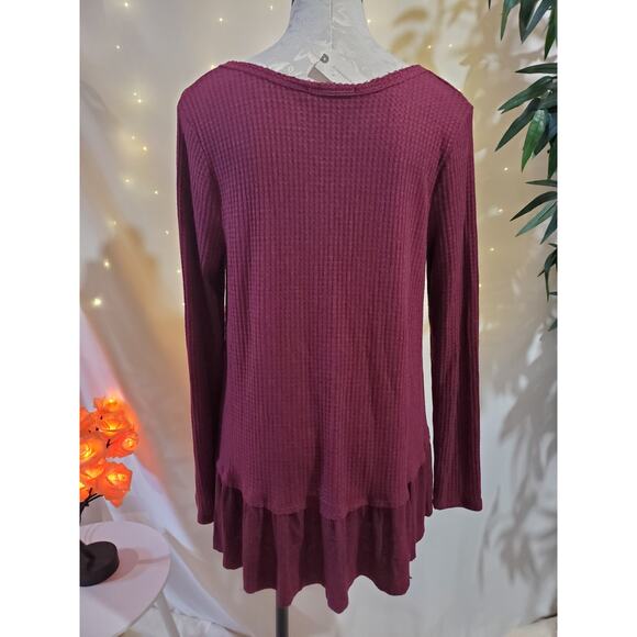 Eri + Ali Anthropologie NWT Tallie Distressed Peplum Thermal Top Womens Size L - Picture 5 of 11